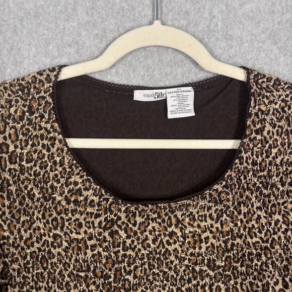 VTG 90s Top 2XL Leopard Animal Crinkle Sheer Textured Loud Maximalist Stretch - Picture 2 of 10